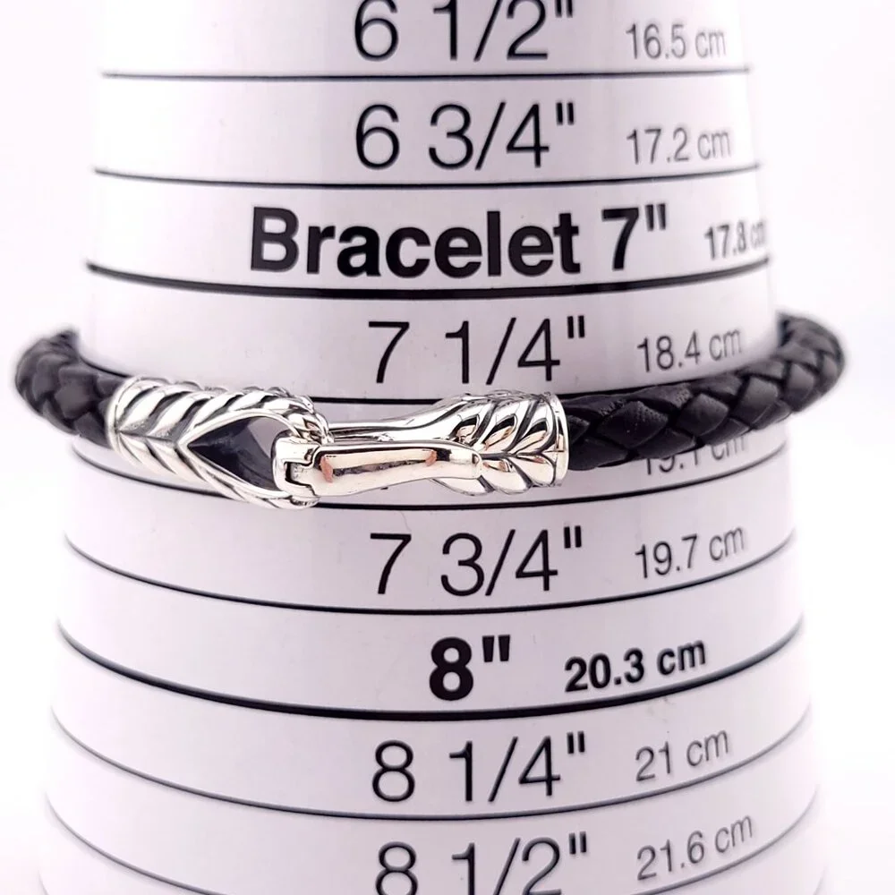 DAVID YURMAN Sterling Silver 925 Black Leather Chevron Woven Bracelet 8